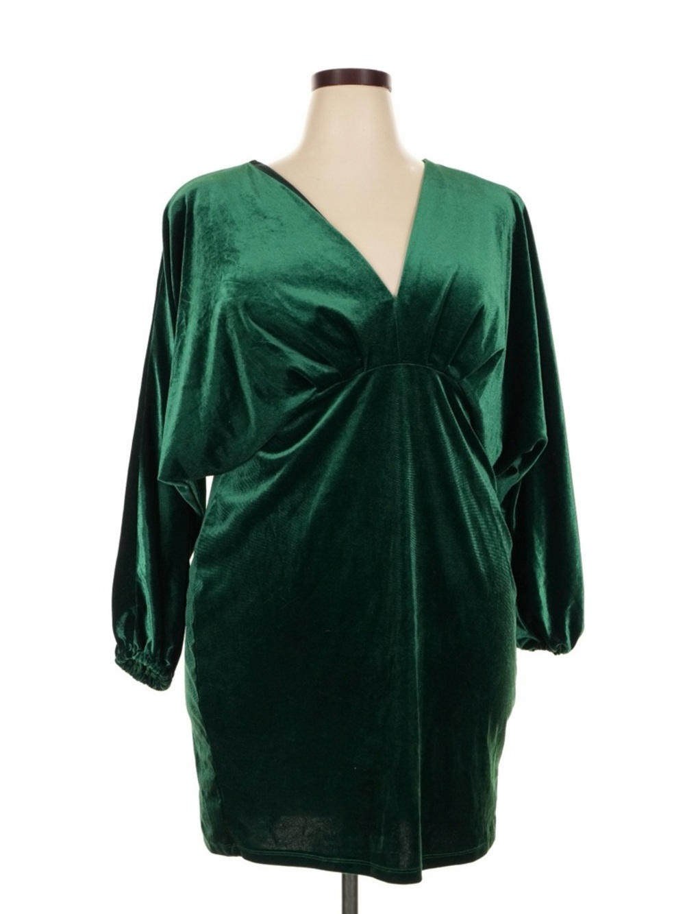 L'AGENCE Forest Green Velvet V-Neck Chemise with Balloon Sleeves